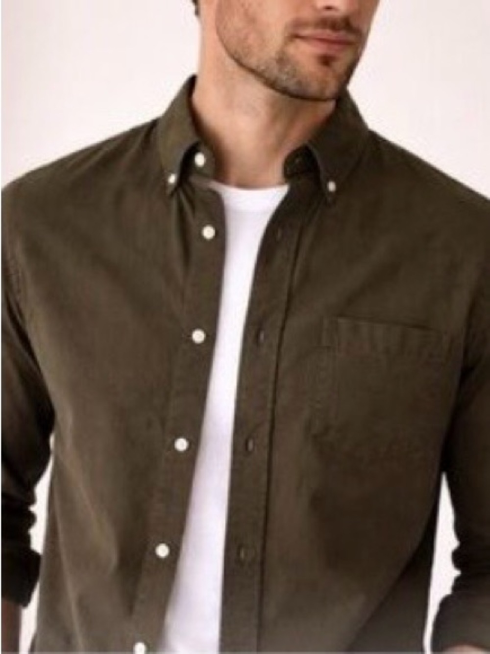 H&M Men's Dark Olive Green Casual Cotton Shirt